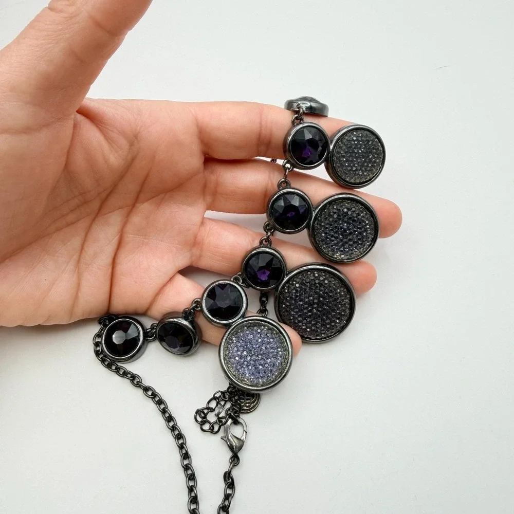 Vintage Y2K‎ Gunmetal Tone Bib Necklace Statement Boho Women's Classic Jewelry